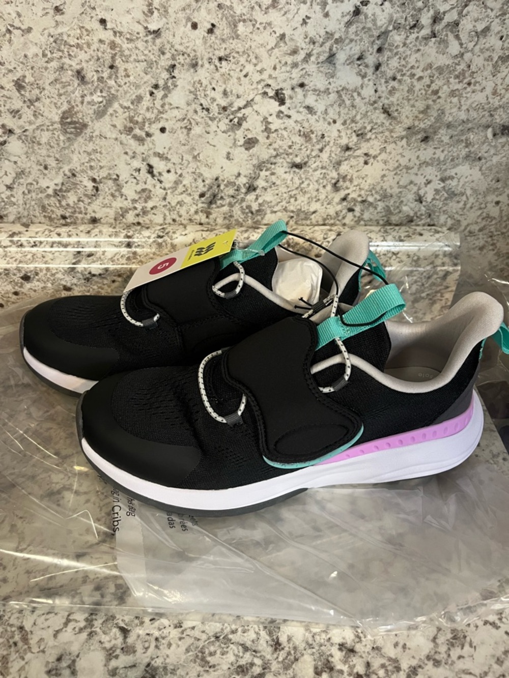 Kids all in motion Black Athletic Slip-On Sneakers with Teal & Lavender Accents